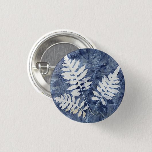 Blaue Blaudruck-Farne Pinback-Button Button (Vorne & Hinten)