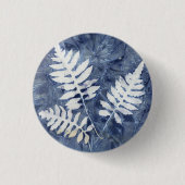 Blaue Blaudruck-Farne Pinback-Button Button (Vorderseite)
