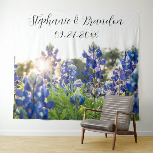 Blaue Blaue Blumen Texas Hochzeit Foto Booth Wandteppich
