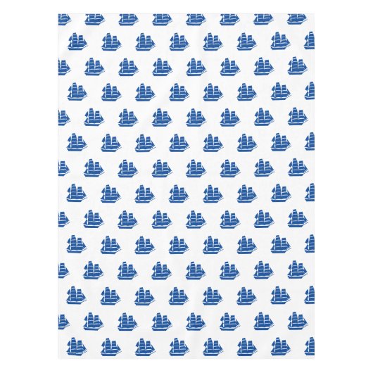 Blaue, blaue Boote Muster moderne Küstenlinie Tischdecke (Vorderseite)