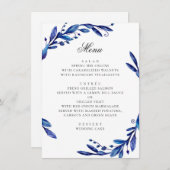 Blaue blaue Marineblau-Blattwerk Winterhochzeit Menükarte (Vorne/Hinten)