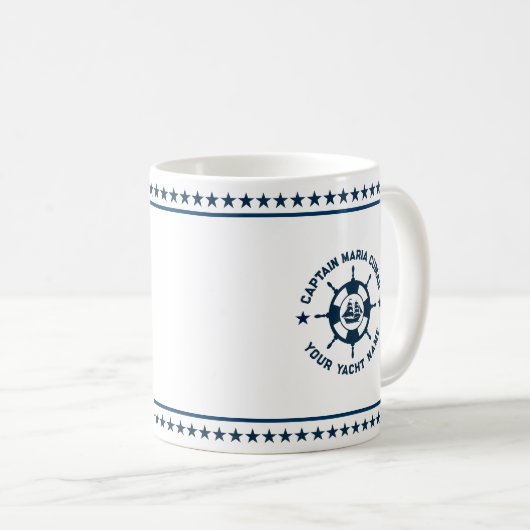 Blaue blaue Nautical Boat Wheel Blue Stars Kaffeetasse (VorderseiteRechts)