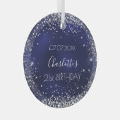Blaue blaue Silbermedaille Glitzer Glitzern Ornament Aus Glas (Vorderseite Rechts)