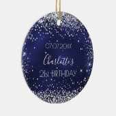 Blaue blaue Silbermedaille Glitzern Keramik Ornament (Rechts)