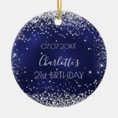 Blaue blaue Silbermedaille Glitzern Keramik Ornament (Vorne)