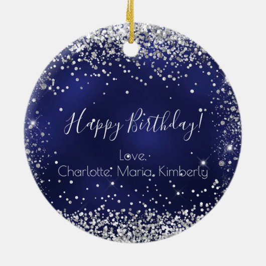 Blaue blaue Silbermedaille Glitzern Keramik Ornament (Hinten)