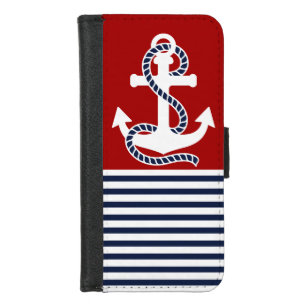 Blaue blaue Streifen und weißer Anker der Navy iPhone 8/7 Geldbeutel-Hülle