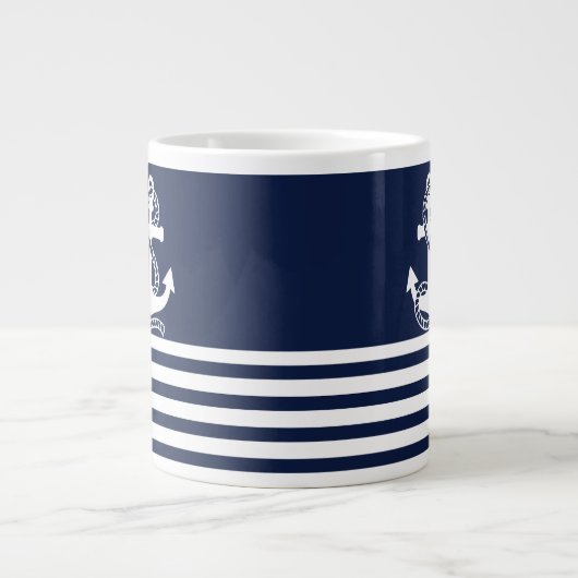 Blaue blaue Streifen und weißer Anker Jumbo-Tasse (Vorderseite)