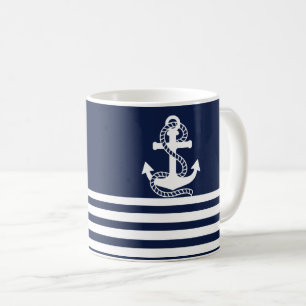 Blaue blaue Streifen und weißer Anker Kaffeetasse