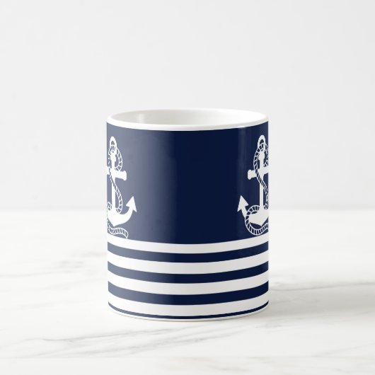 Blaue blaue Streifen und weißer Anker Kaffeetasse (Mittel)