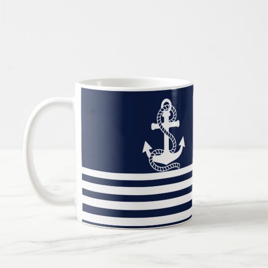 Blaue blaue Streifen und weißer Anker Kaffeetasse (Links)