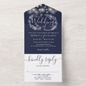 Blaue blaue String Lights Foliage Hochzeit All In One Einladung (Innen Boden)