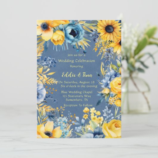 Blaue Blaue Wasserfarbeneiche Einladung (Stehend Vorderseite)