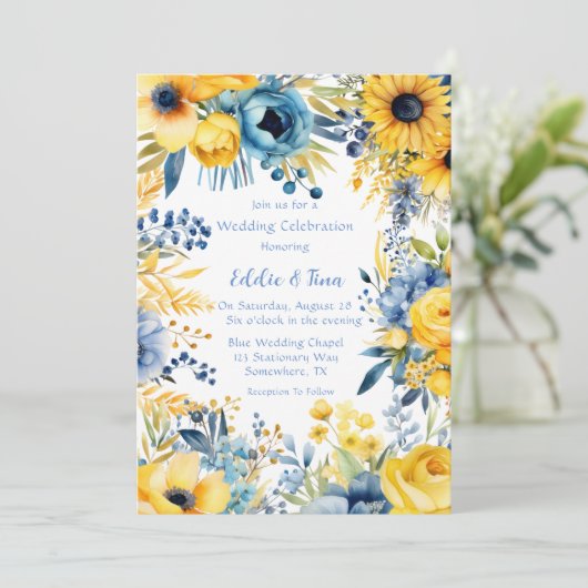 Blaue Blaue Wasserfarbeneiche Einladung (Stehend Vorderseite)