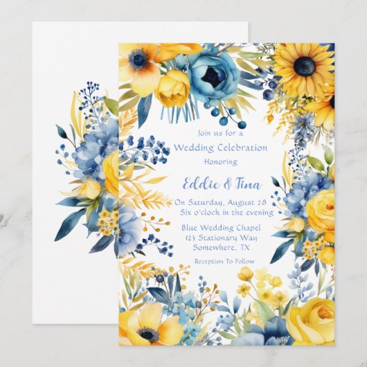 Blaue Blaue Wasserfarbeneiche Einladung (Vorne/Hinten)