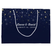 Blaue Blauen Gold- und Weißsterne-Matching-Hochzei Große Geschenktüte (Rückseite)
