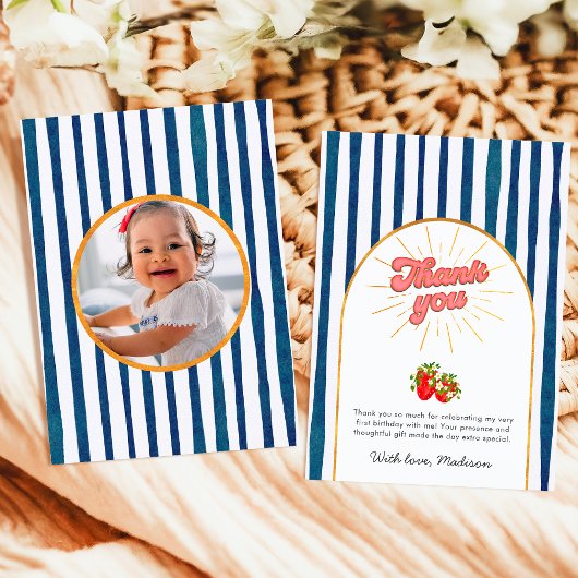 Blaue Blaugoldgelbe Birthday Foto Erdbeere Dankeskarte