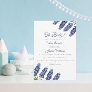 Blaue Blauhauben-Blumen-Aquarell Texas Babyjunge Einladung