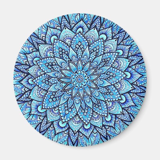 Blaue Bleistift Handgezeichnetes Mandala-Design Magnet (Vorne)