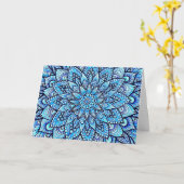 Blaue Bleistift-Mandala-Design-Gratulation Karte (Gelbe Blume)