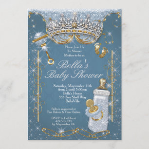 Blaue Bling Glitzer-Baby-Duschen-Einladungen Einladung
