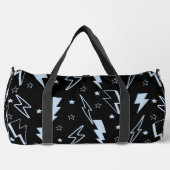 Blaue Blitze schwarzer Hintergrund Y2K-Muster Duffle Bag (Vorderseite)