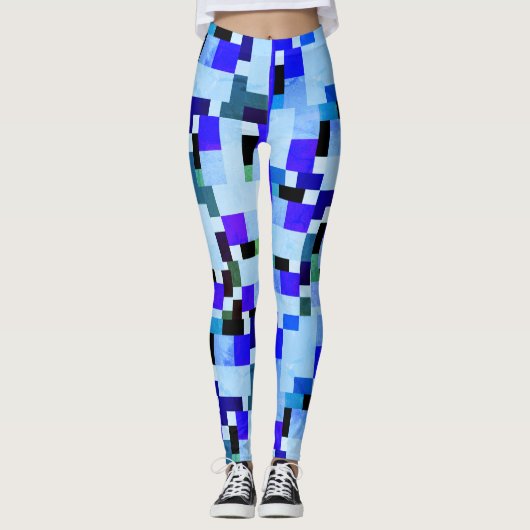 Blaue Blöcke Leggings (Vorderseite)