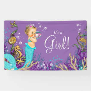 Blaue Blondine Meerjungfrau Baby Shower Banner