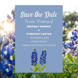 Blaue Bluebonnets Blumen Foto QR Code Hochzeit Folieneinladung