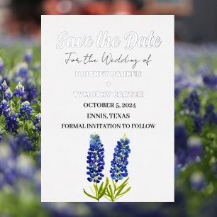 Blaue Bluebonnets Blumen Foto QR Code Hochzeit Folieneinladung