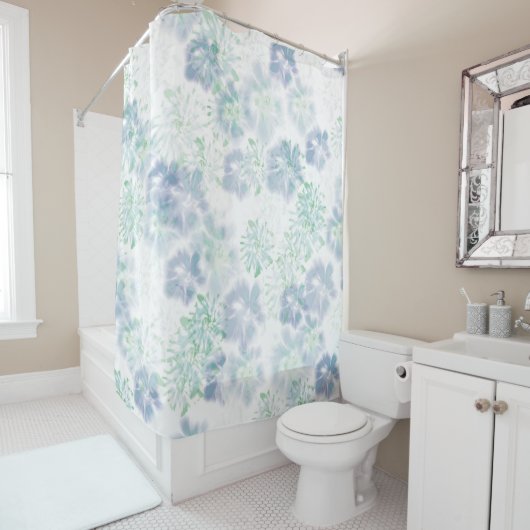 Blaue blühende Blume Blumenmuster Muster der blaue Duschvorhang (Beispiel)