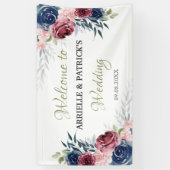 Blaue blühende Rose Blush Pink Hochzeitstag Hinter Banner (Vertikal)