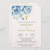 Blaue blühende spanische Taufe Einladung (Vorne/Hinten)