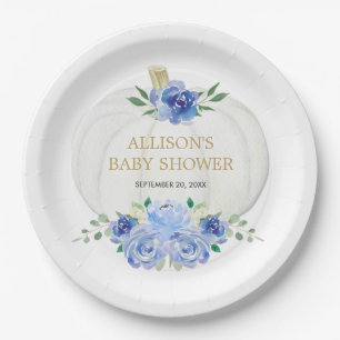 Blaue, blühende, weiße Kürbis Pappteller