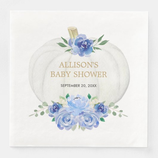 Blaue, blühende, weiße Kürbis Serviette (Vorderseite)