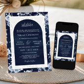 Blaue blühende weiße Spitzen-muslimische Hochzeit Einladung