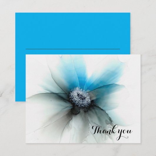 blaue Blume/Alkoholfarbe Dankeskarte (Vorne/Hinten)