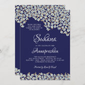 Blaue Blume Annaprashan Einladung (Vorne/Hinten)