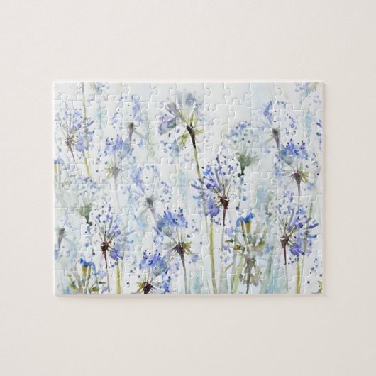 Blaue Blume Aquarellzeichnung Puzzle (Horizontal)