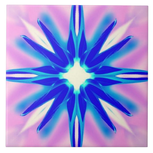 blaue Blume auf rosa Kachel (Vorderseite)