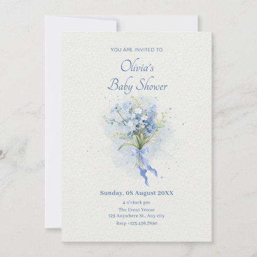 Blaue Blume Babydusche Einladung (Vorderseite)
