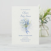 Blaue Blume Babydusche Einladung (Stehend Vorderseite)