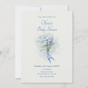 Blaue Blume Babydusche Einladung