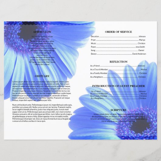 Blaue Blume-Beerdigungsvorlage (Rückseite)