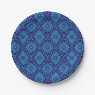 Blaue Blume BlumenDamast Vintages Bohemisches Must Pappteller