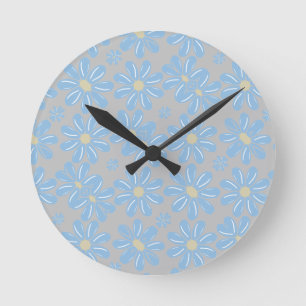 Blaue Blume Blumenmuster - Wanduhr
