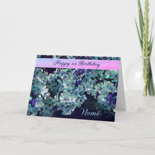 Blaue Blume Blüten Personalisiert Geburtstag Karte (Vorderseite)