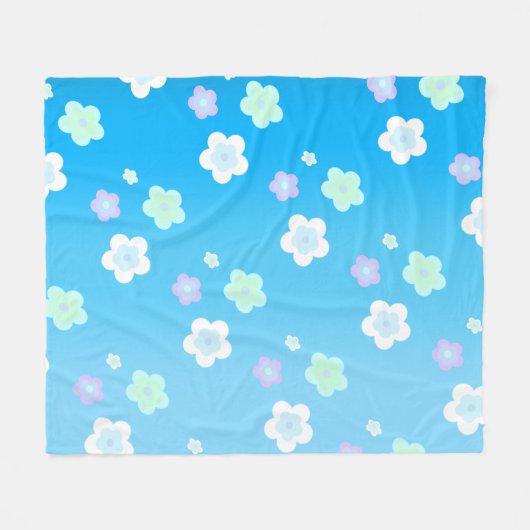 Blaue Blume Blütenfarbenes Muster Fleecedecke (Vorderseite (Horizontal))