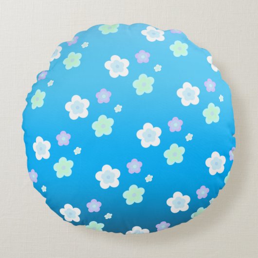 Blaue Blume Blütenfarbenes Muster Rundes Kissen (Vorderseite)