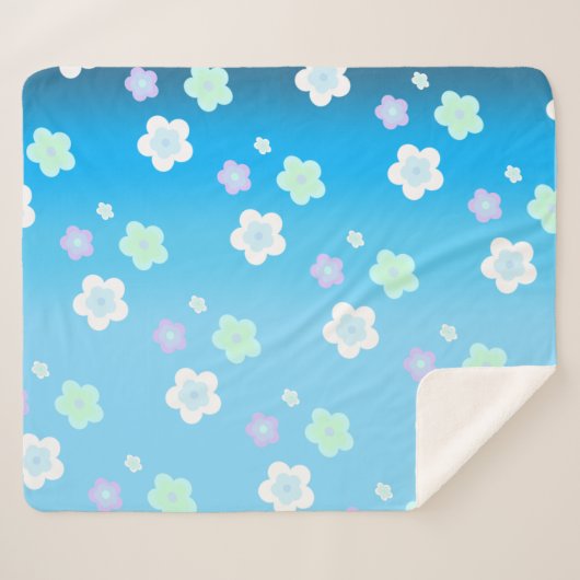 Blaue Blume Blütenfarbenes Muster Sherpadecke (Vorderseite (Horizontal))